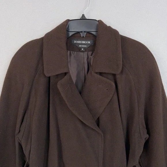 Vintage Donnybrook Coat Womens 6 Brown Wool Belted Mid Length Overcoat Classic - Picture 2 of 10